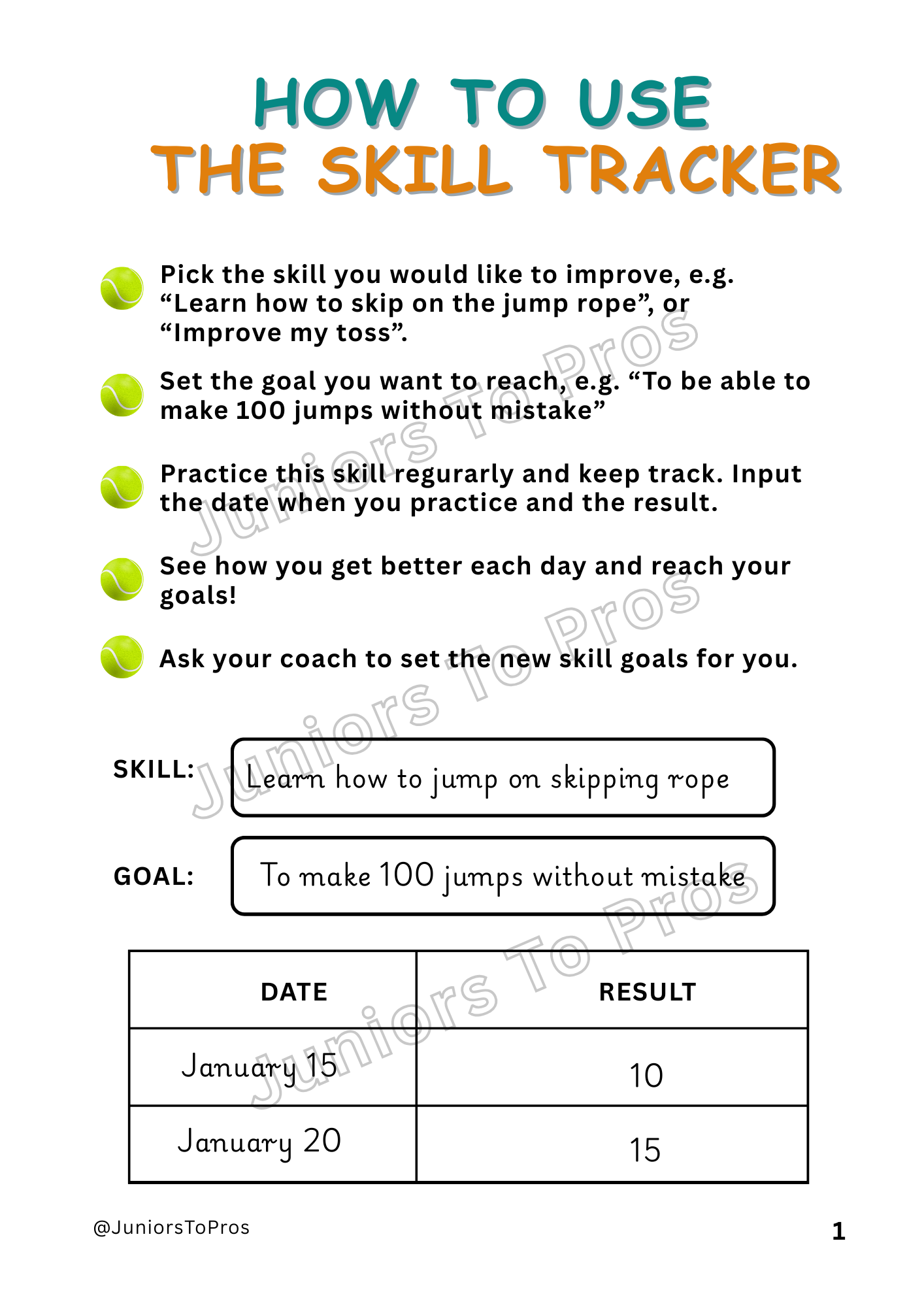 My Tennis Skill Tracker (ages 4-12)